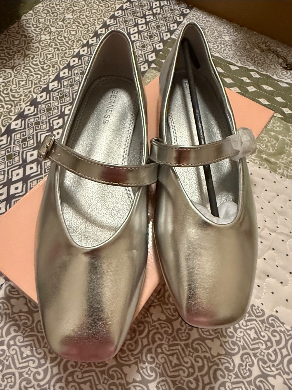 BERNESS Metallic Silver Mary Jane Flats - New!